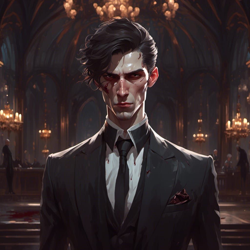 Sinister Vampire in Lavish Room: Artgerm Style Portrait