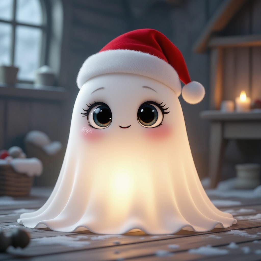Adorable Ghostly Creature in Santa Hat