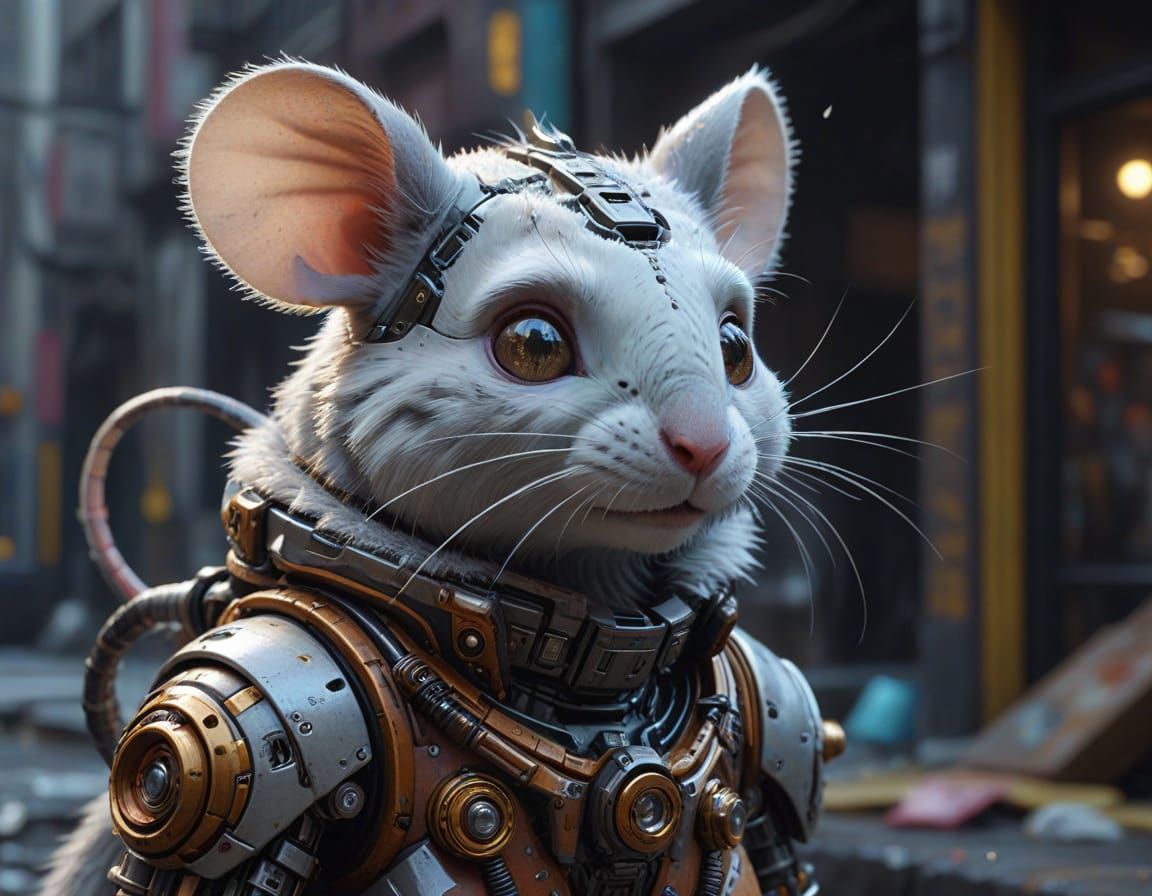 Cute Robotic Rat and Woman in Fur Coat