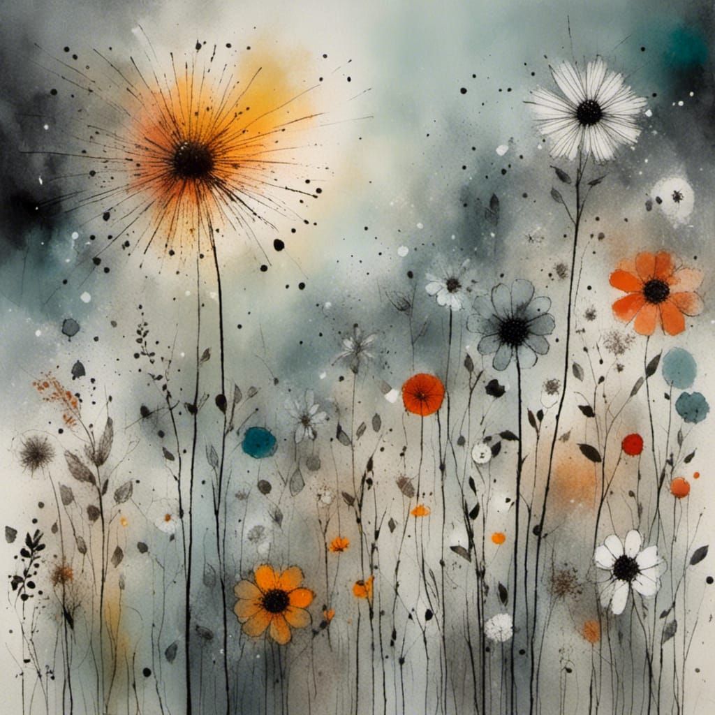 Seasonal Flower in Charcoal and Ink Style