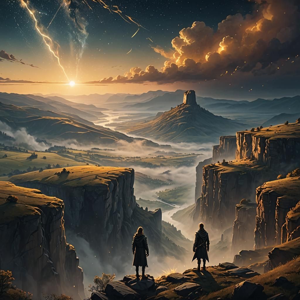 Breathtaking Landscape with Lone Figure in Epic Fantasy Styl...