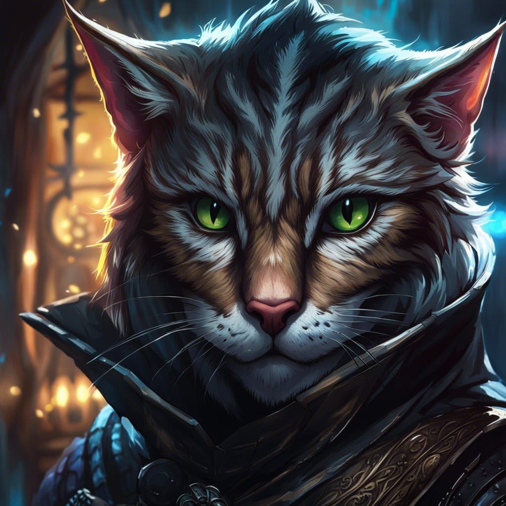 Hyperrealistic Khajiit Thief in Anime Style