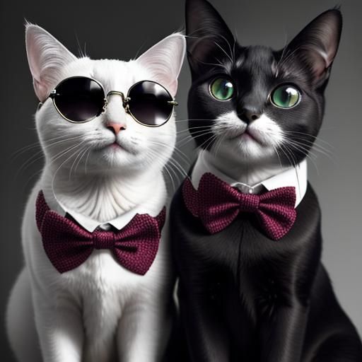 Cats in Coordinating Outfits: A Hyperrealistic Close-Up