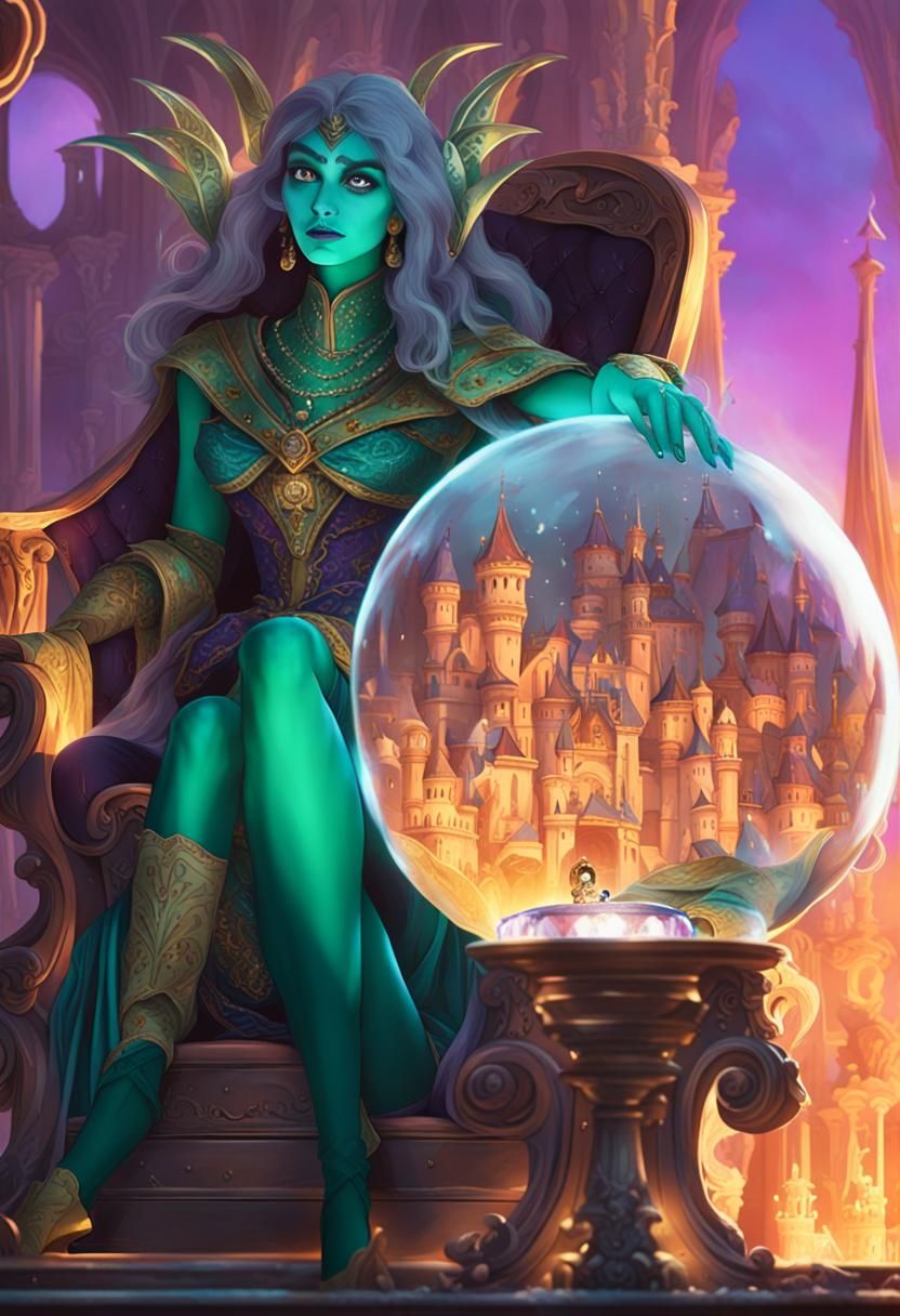 Morgana Le Fay on Rococo Throne, Digital Art