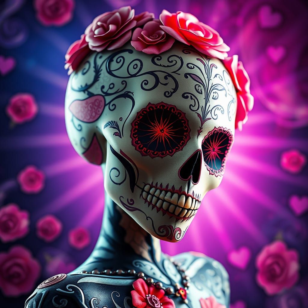 Sugar Skull in Art Nouveau Style