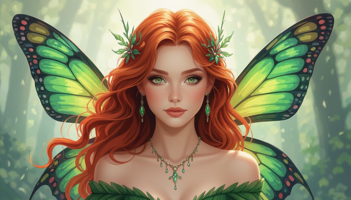 Realistic Forest Fairy with Butterfly Wings
