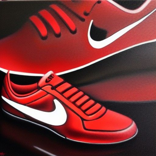 Detailed Oil Painting of Red and Black Nike Shoes