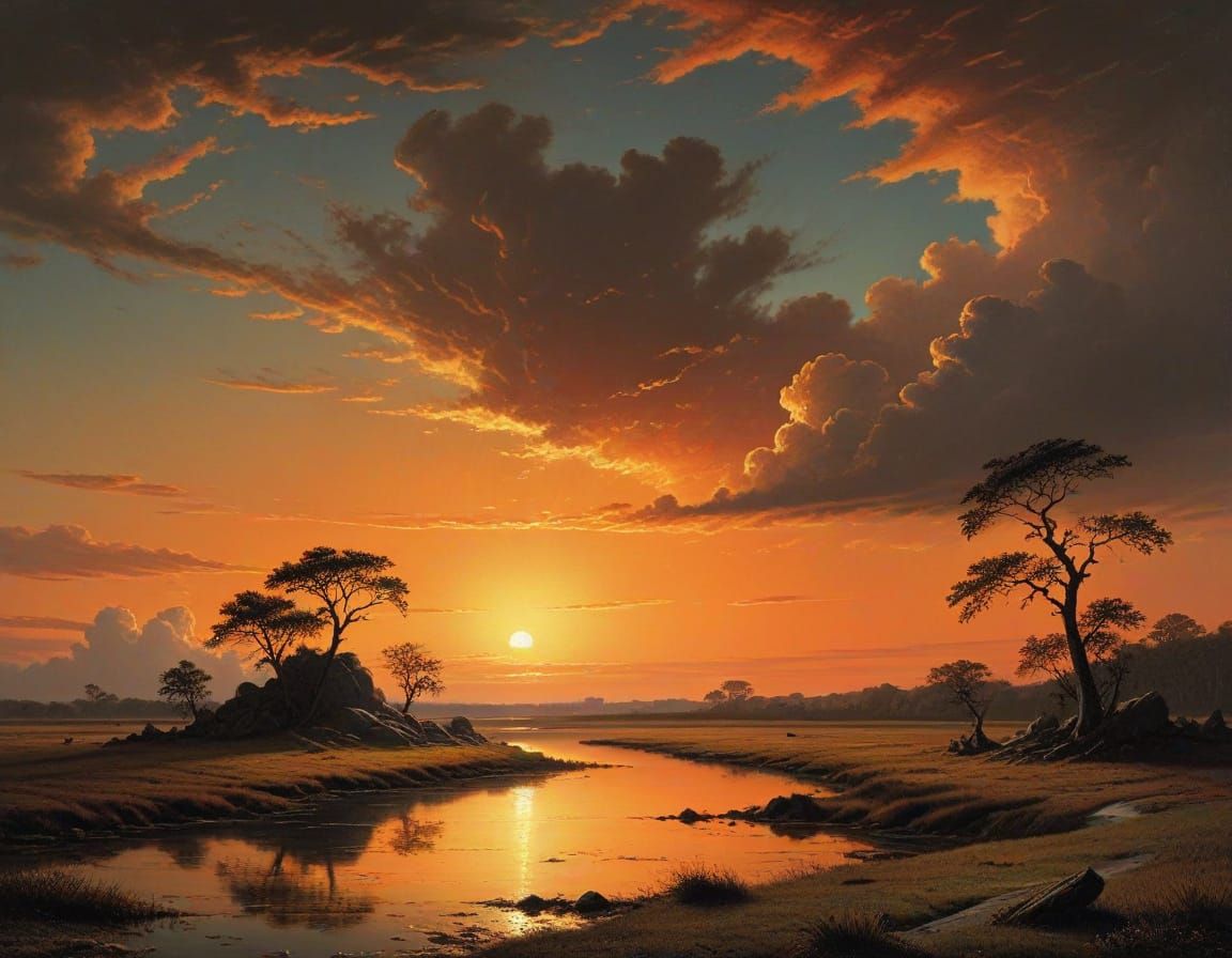 New England Salt Marsh Sunset, Luminous Painting