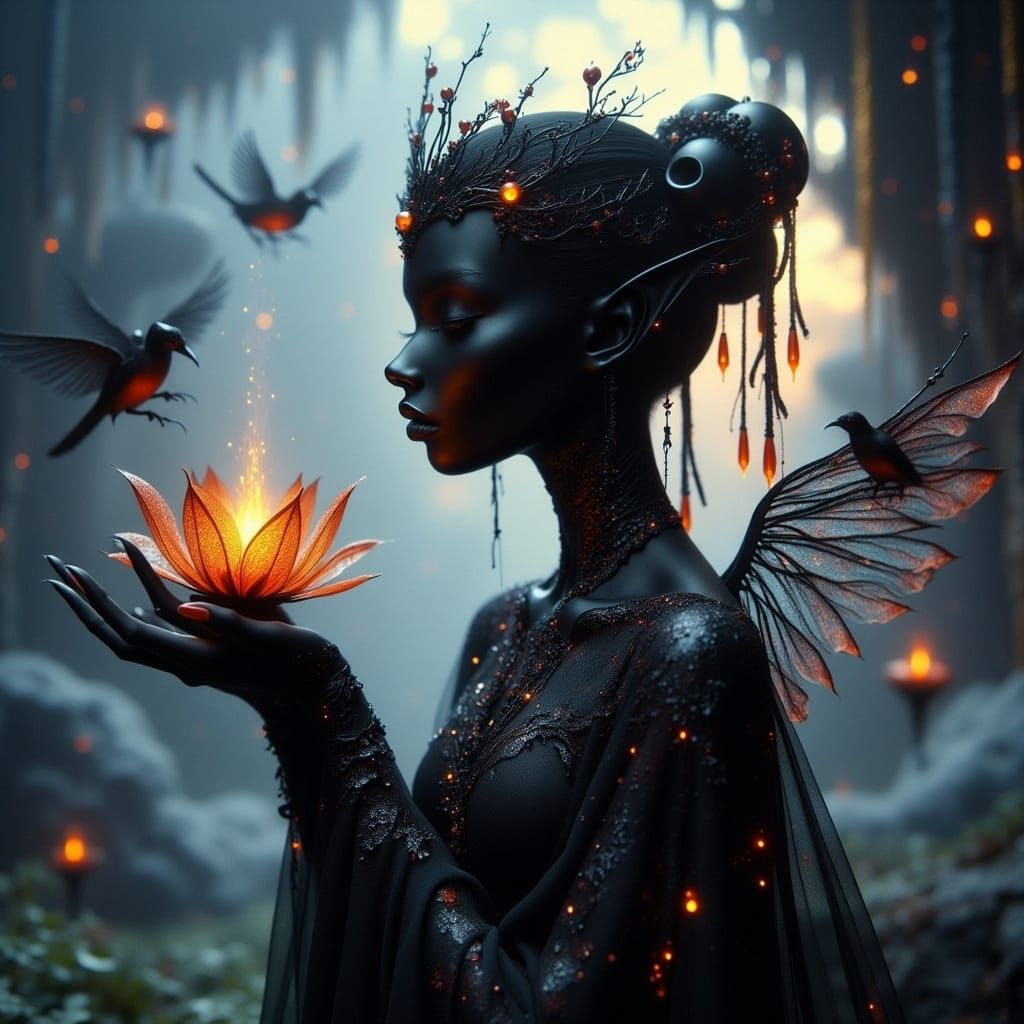 Ethereal Drow Elf Goddess in Starry Blackness