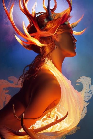 Elemental Queen with Antlers in Digital Painting