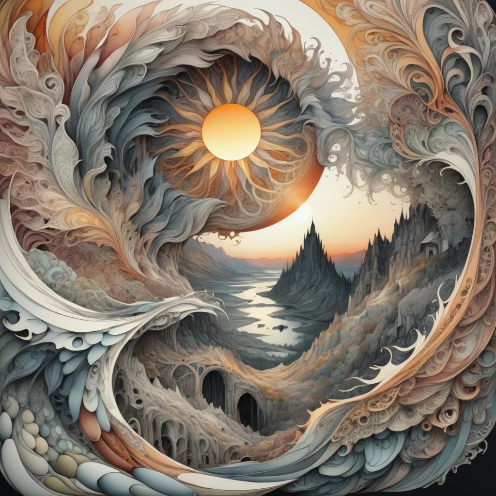 fantasy art. eyrie. muted colors. regular zentangle. Expansi...