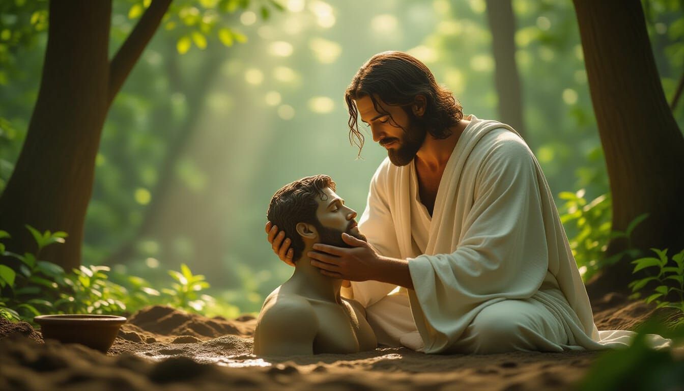 God Shapes Man in Forest: Cinematic Film Still