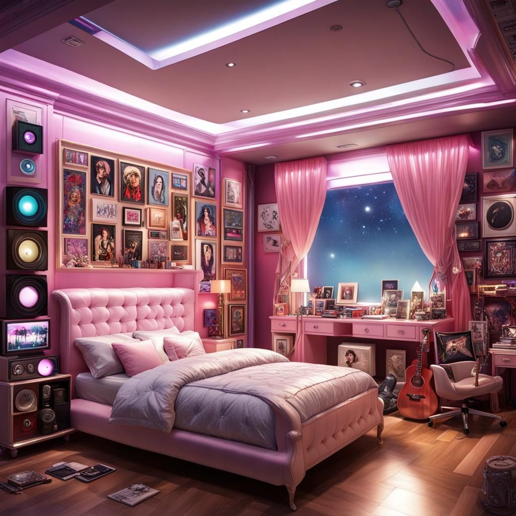 Maximalist K-Pop Star Bedroom in Photorealistic Style