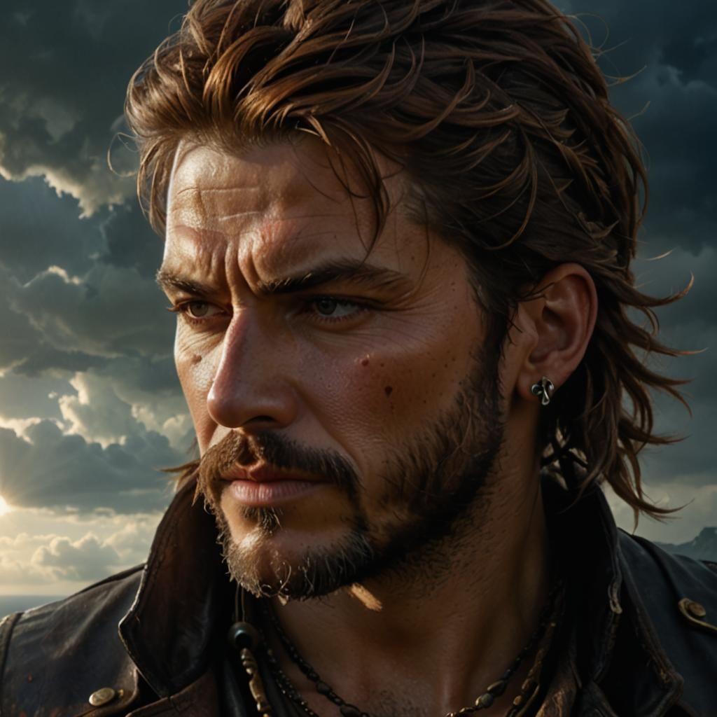 Ethereal Fantasy Pirate Portrait with Seascape Background