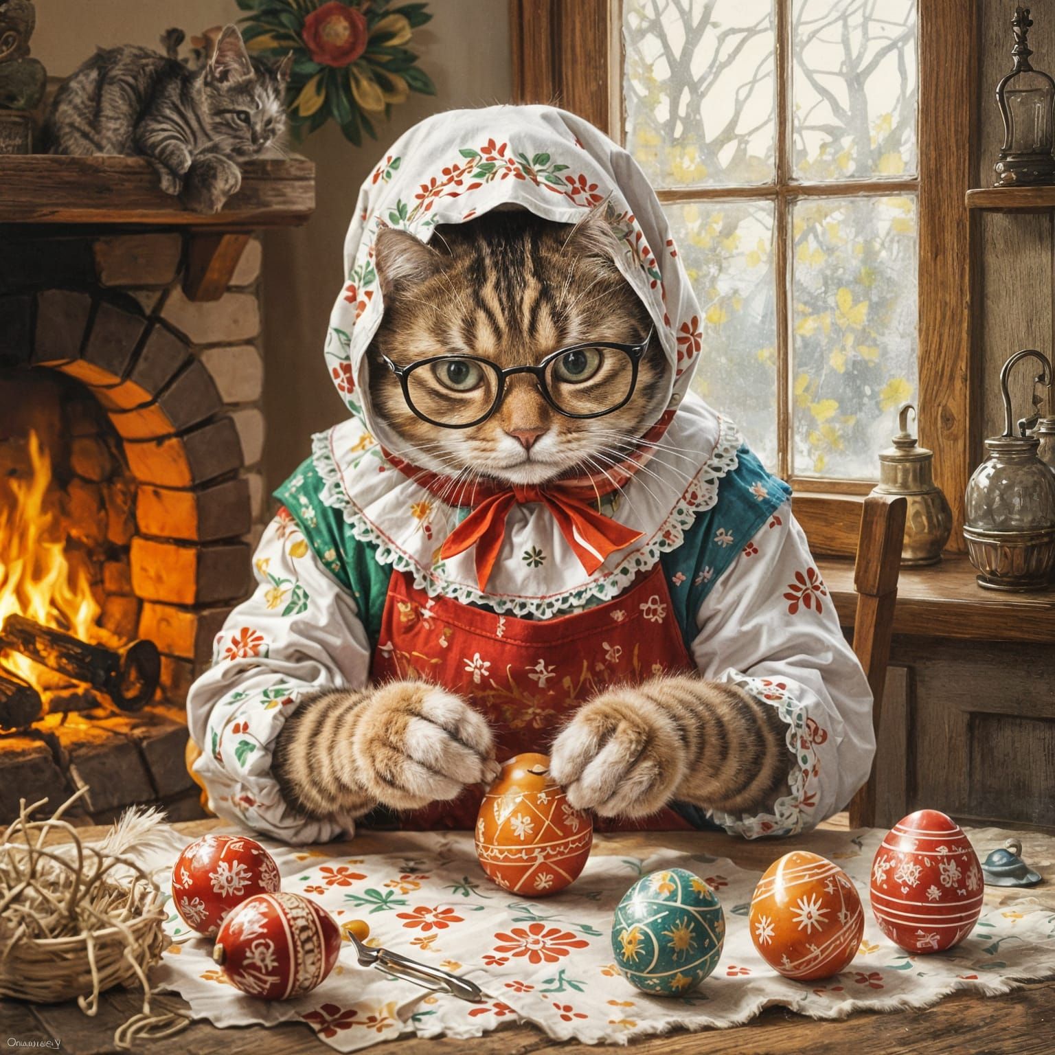Cat Decorates Easter Eggs in Cozy Kitchen