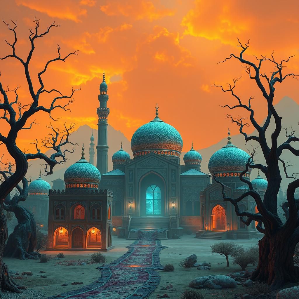 Mystical Islamic Village with Domes, Digital Art