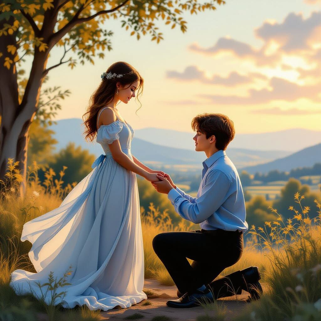 Romantic Marriage Proposal in Golden Hour Light