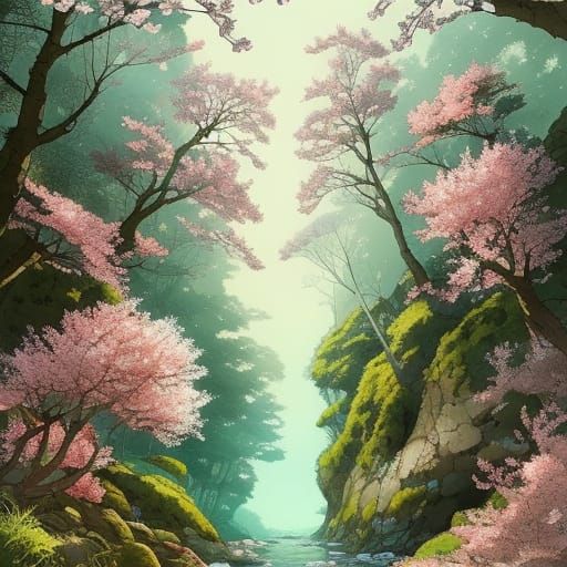 Romantic Sakura Forest on Cobblestone Trail