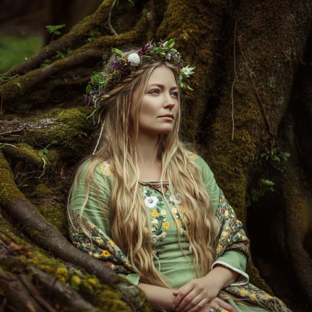 German Goddess of Nature in a Sacred Grove