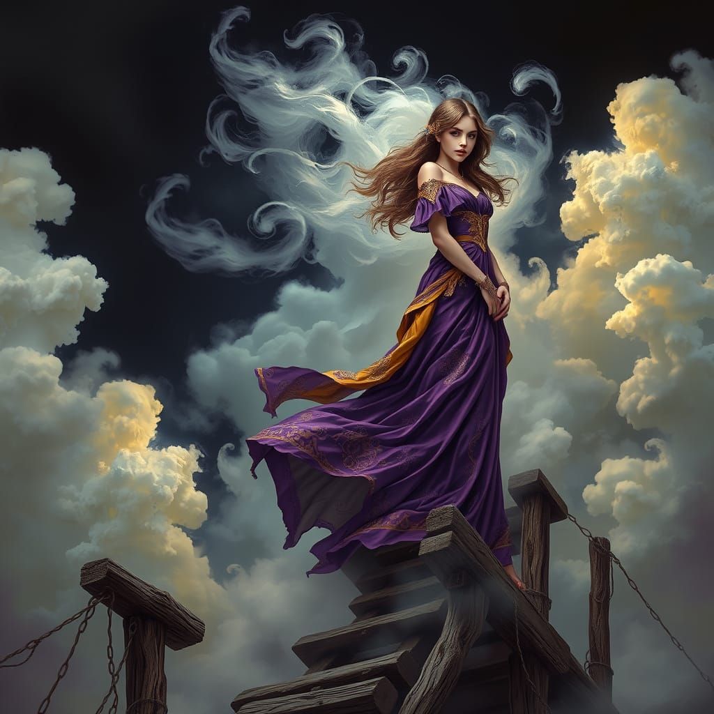 Ethereal Woman in Clouds: Dark Fantasy Art