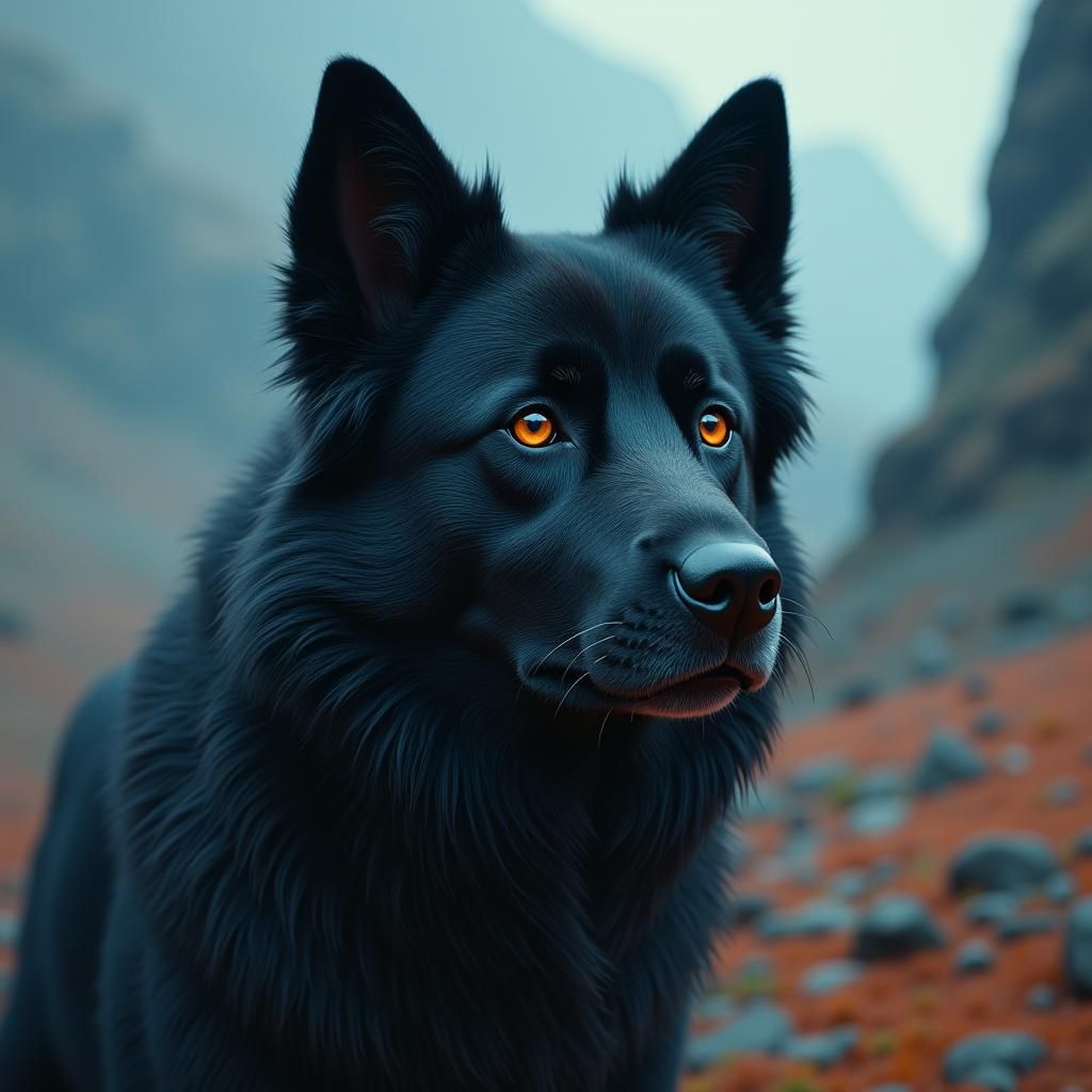 Majestic Black Dog in a Matte Painted World