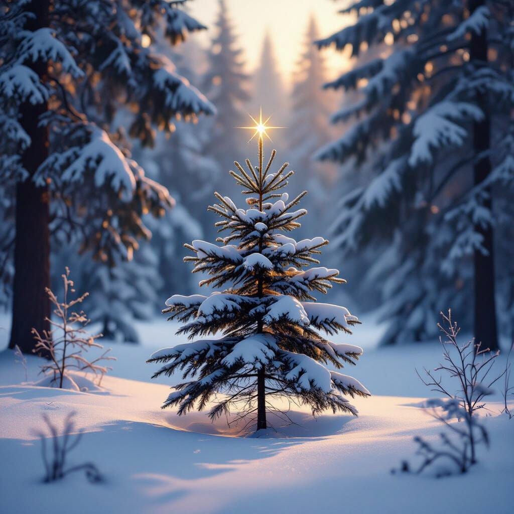 Snowy Forest Serenity: Fir Tree Under Winter Light