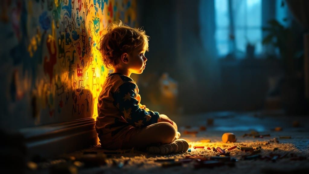 Child Artist Creates Wall Doodle as Impasto Painting