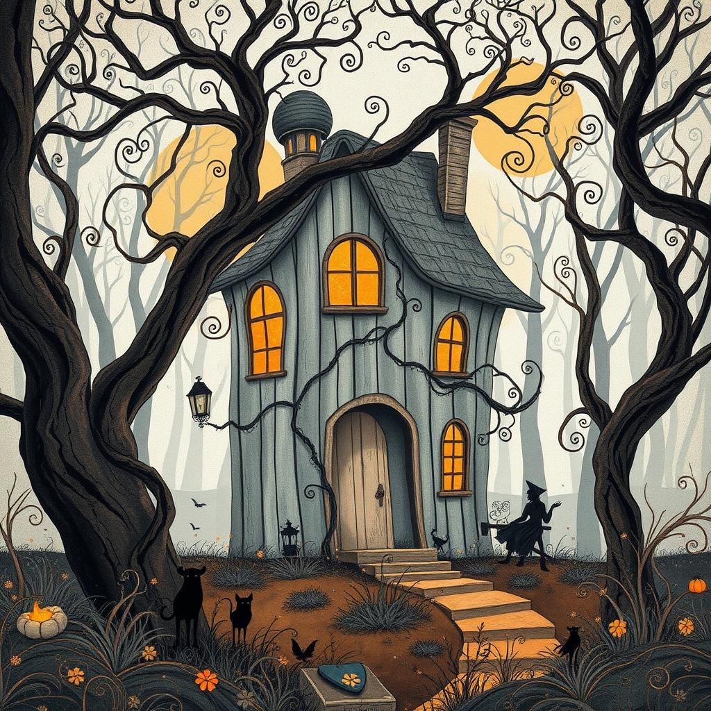 Mystical Witch's House in Enchanted Forest, Visionary Art