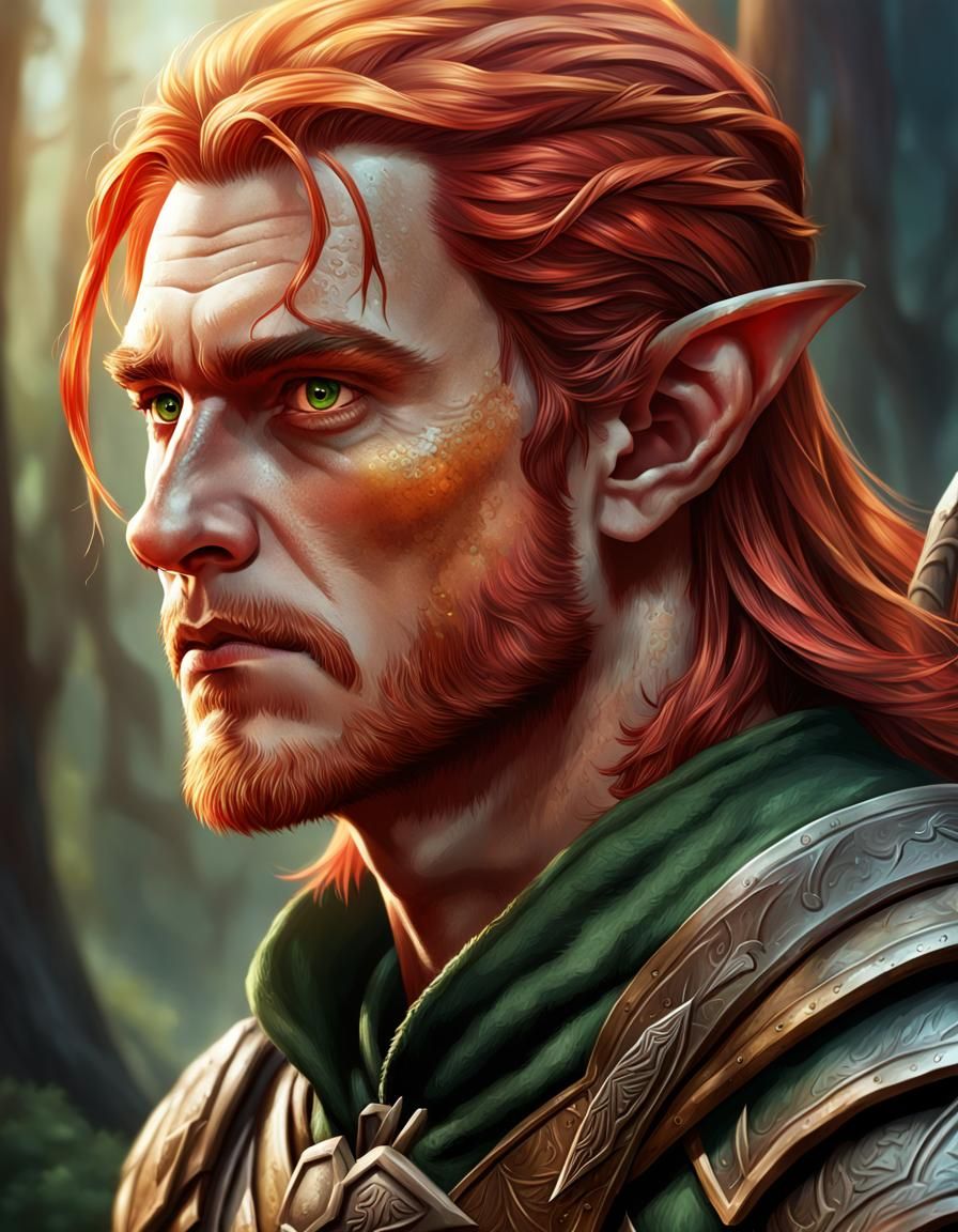 Detailed Elf Hunter Portrait in Splash Art Style
