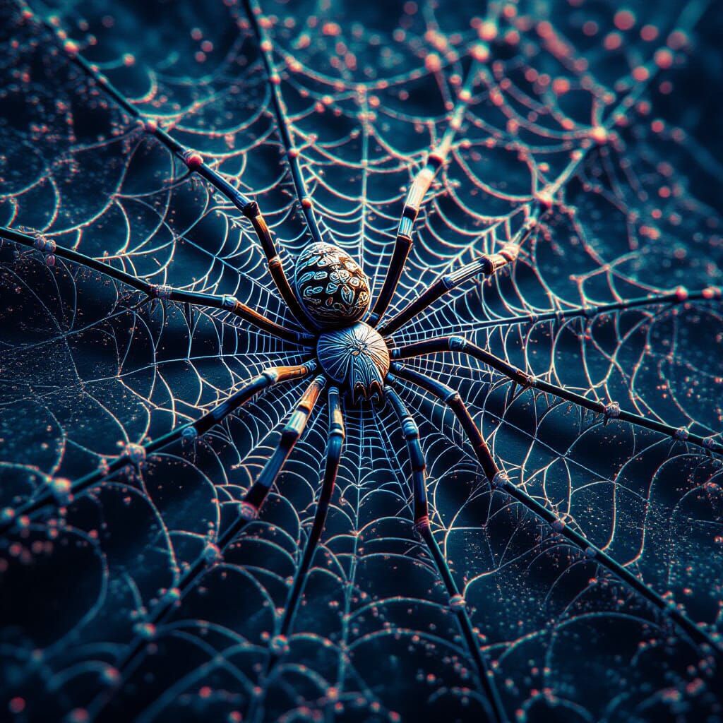 Psychedelic Fractal Spiderweb Design with Dramatic Lighting