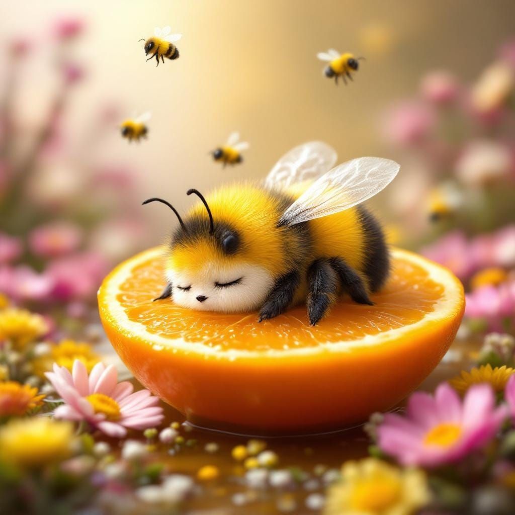 Sleeping Chibi Bumblebee in Honey Landscape