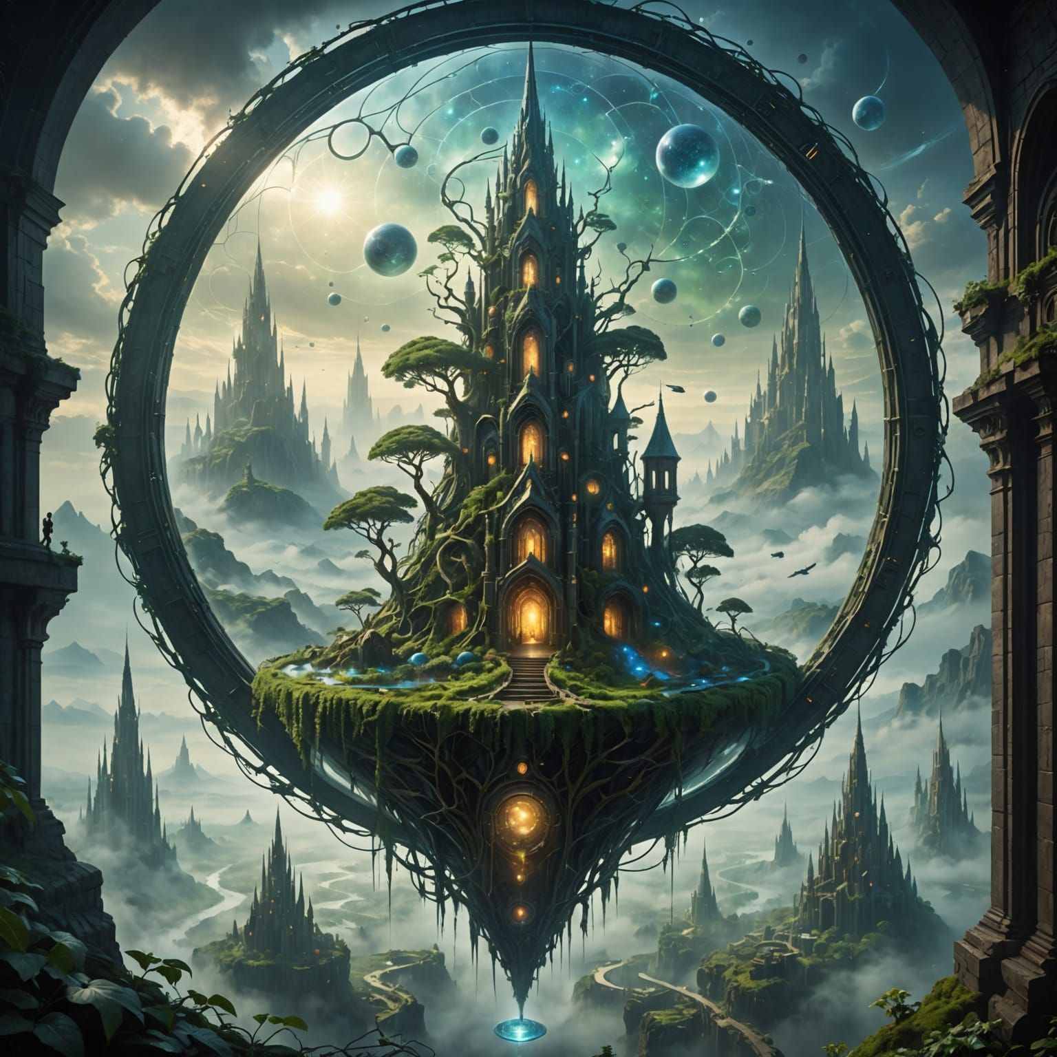 Surreal Futuristic Entity Enveloped in Mystical Vines