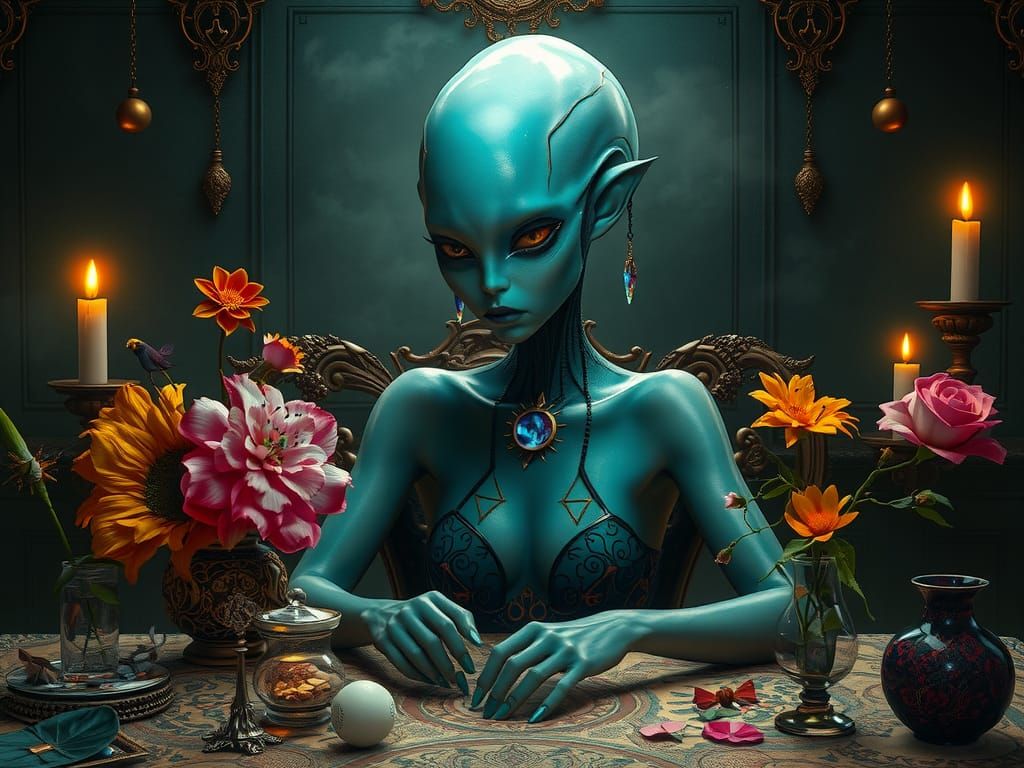 Alien Woman Portrait in Art Nouveau Style