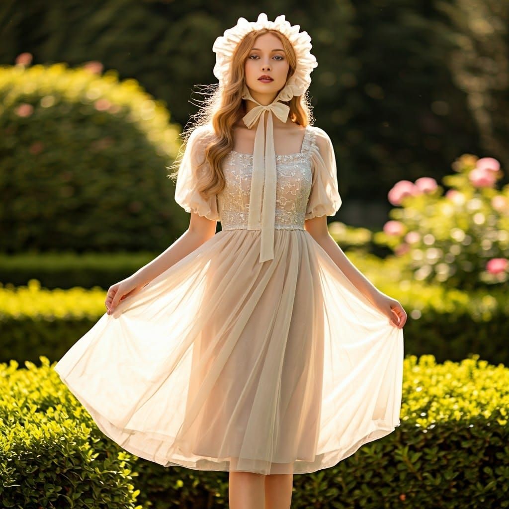 Fashion Photo: Man in Tulle Dress in Garden