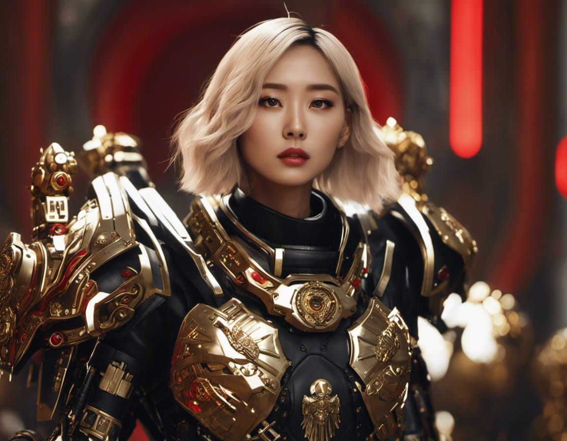 Korean Idol in Cyberpunk Armor with Halo