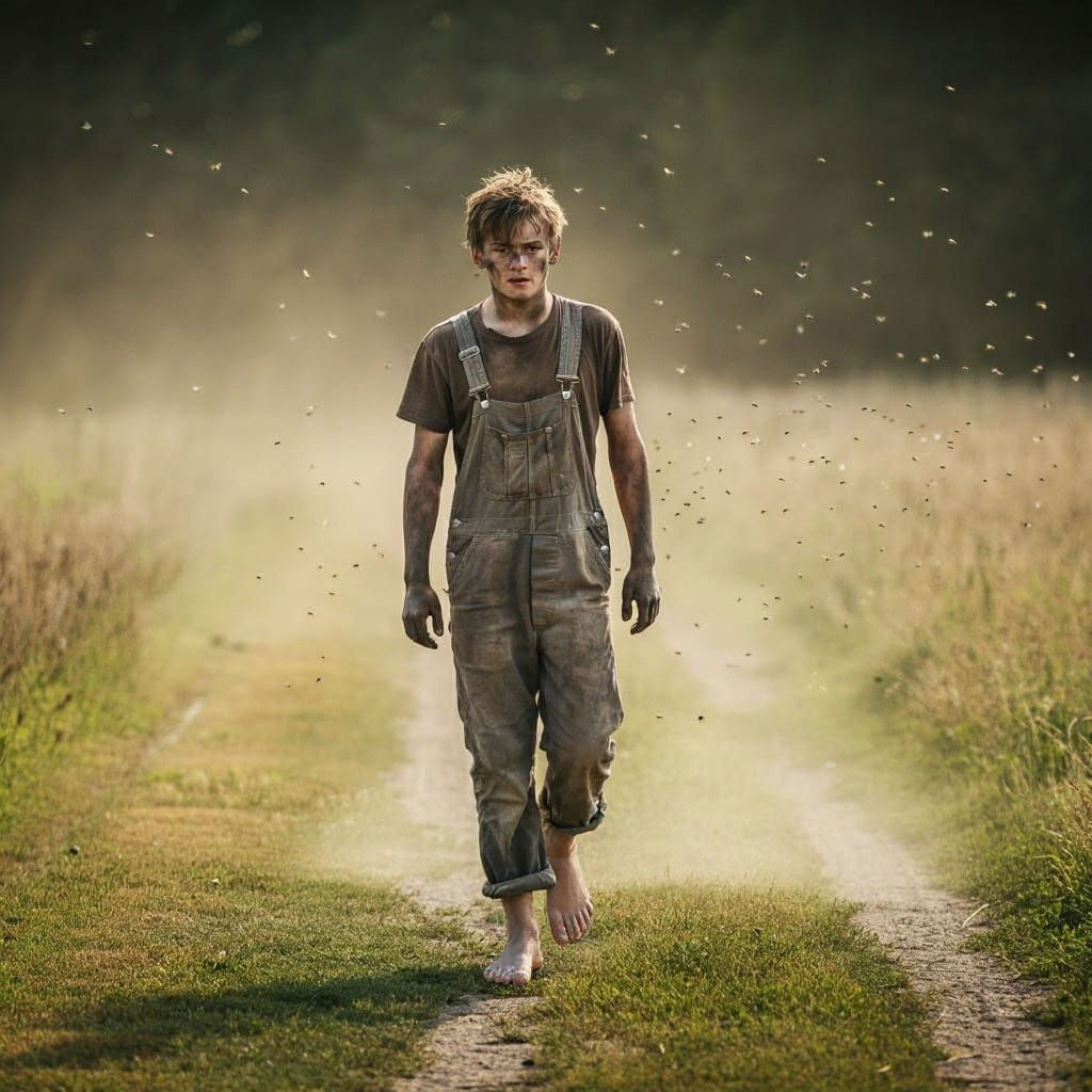 Dusty Blond Man on Grassy Path: Professional Photography