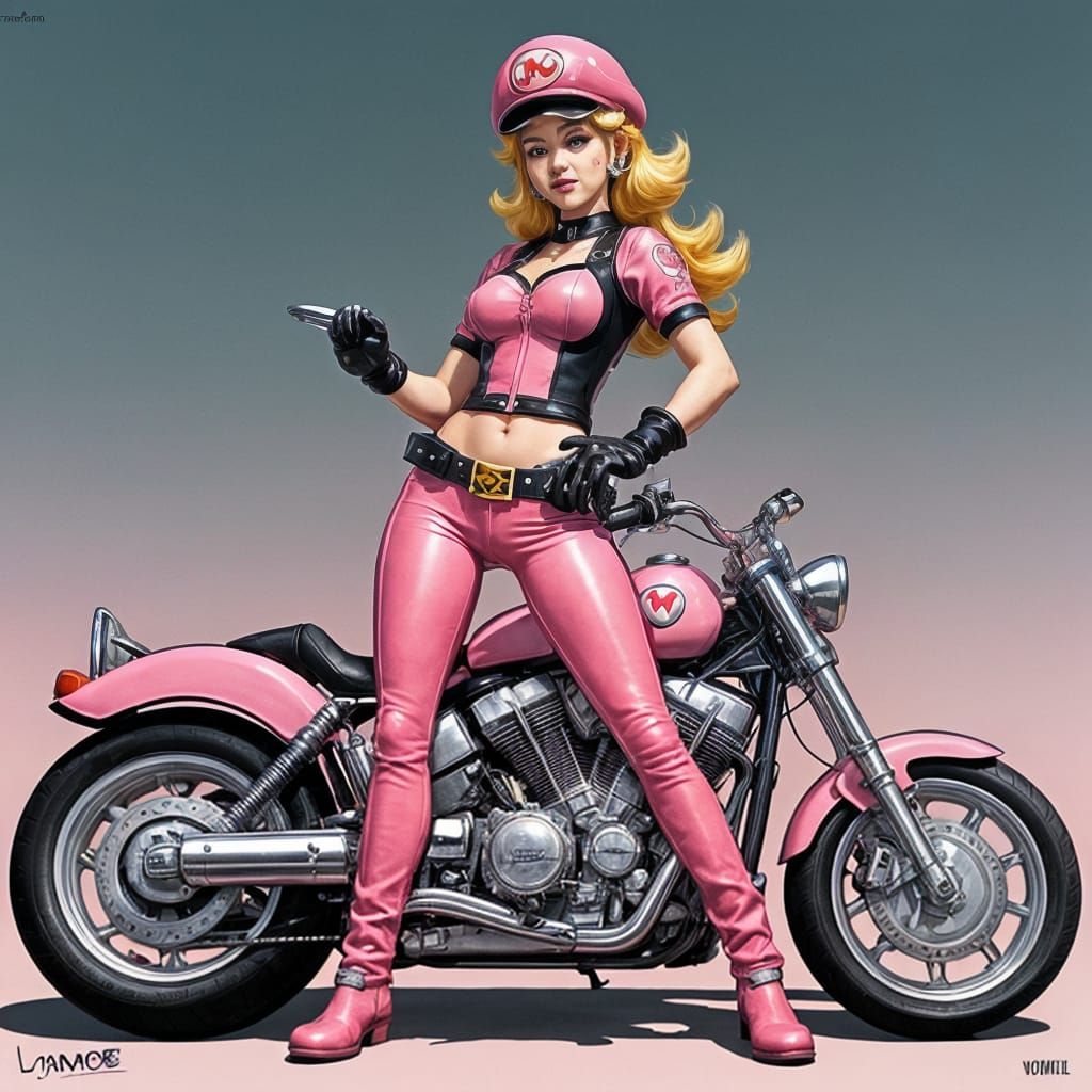 Princess Peach Biker Girl in Adult Comics Style