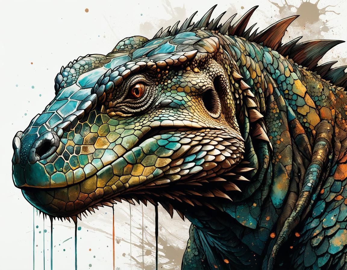 Komodo Dragon in Maximalist Watercolor Style