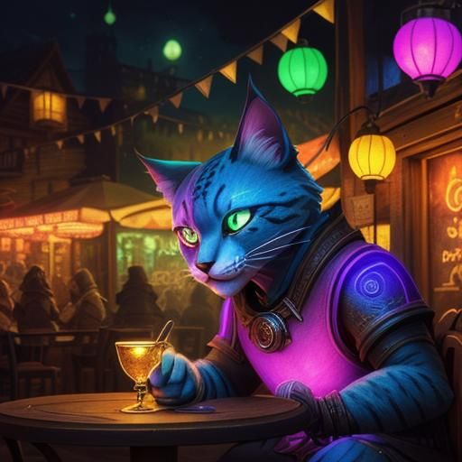 Khajiit Tavern Scene in Low-Poly 3D Art