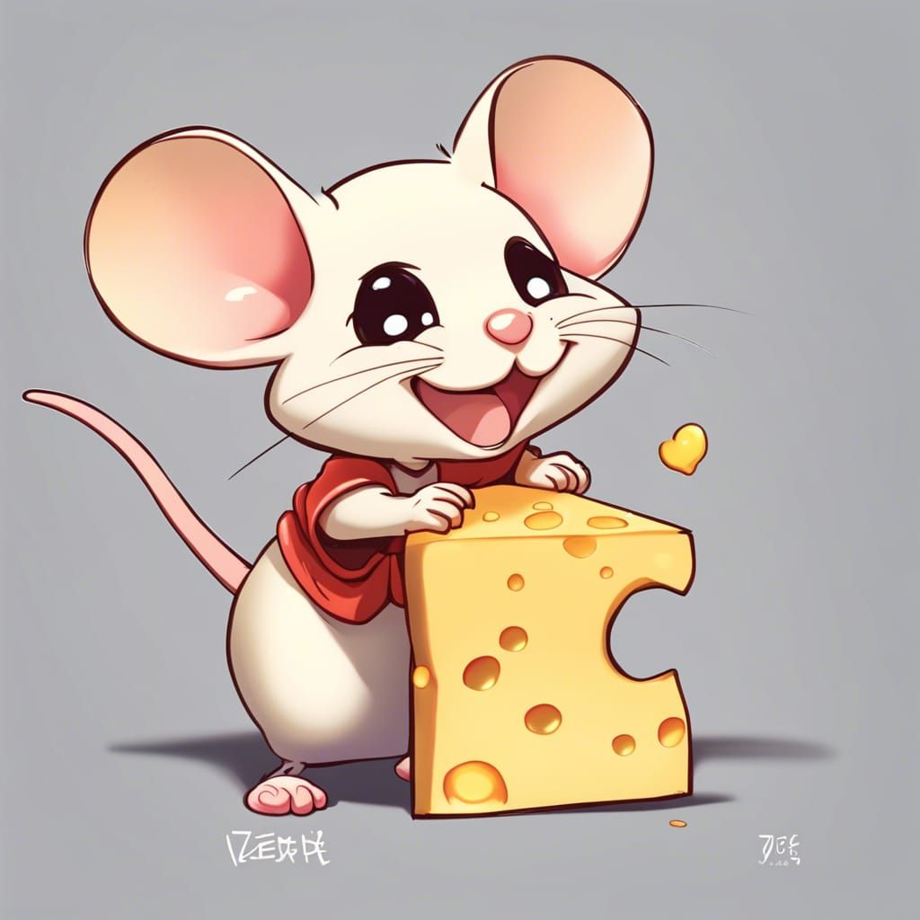 Chibi Mouse with Cheese, Anime Style