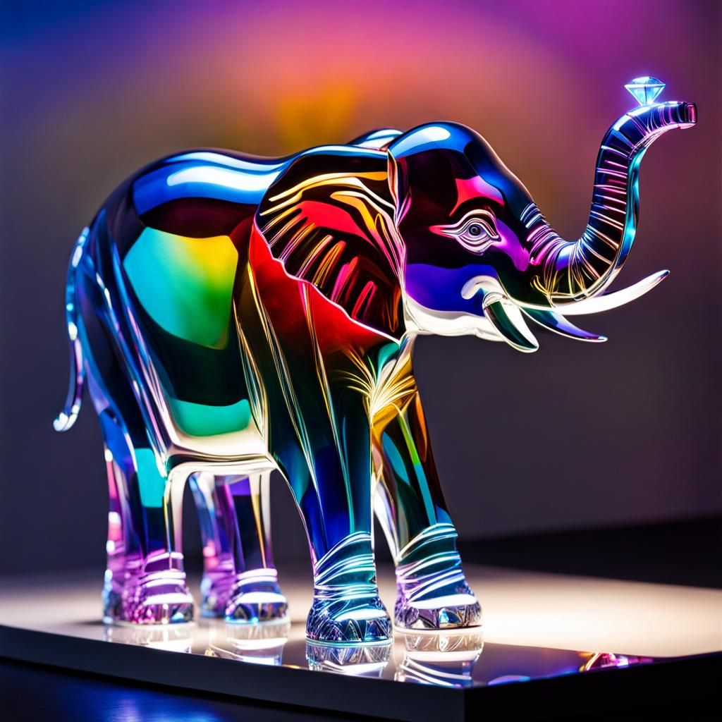 Brilliant Crystal Elephant Sculpture in Fantasy Light