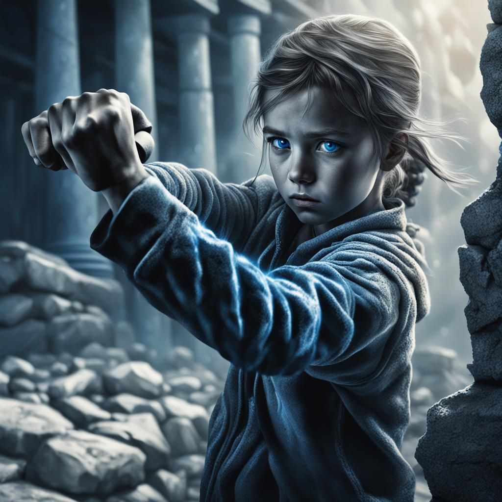 Girl Punches Through Wall with Marble Fist: Hyperrealistic A...