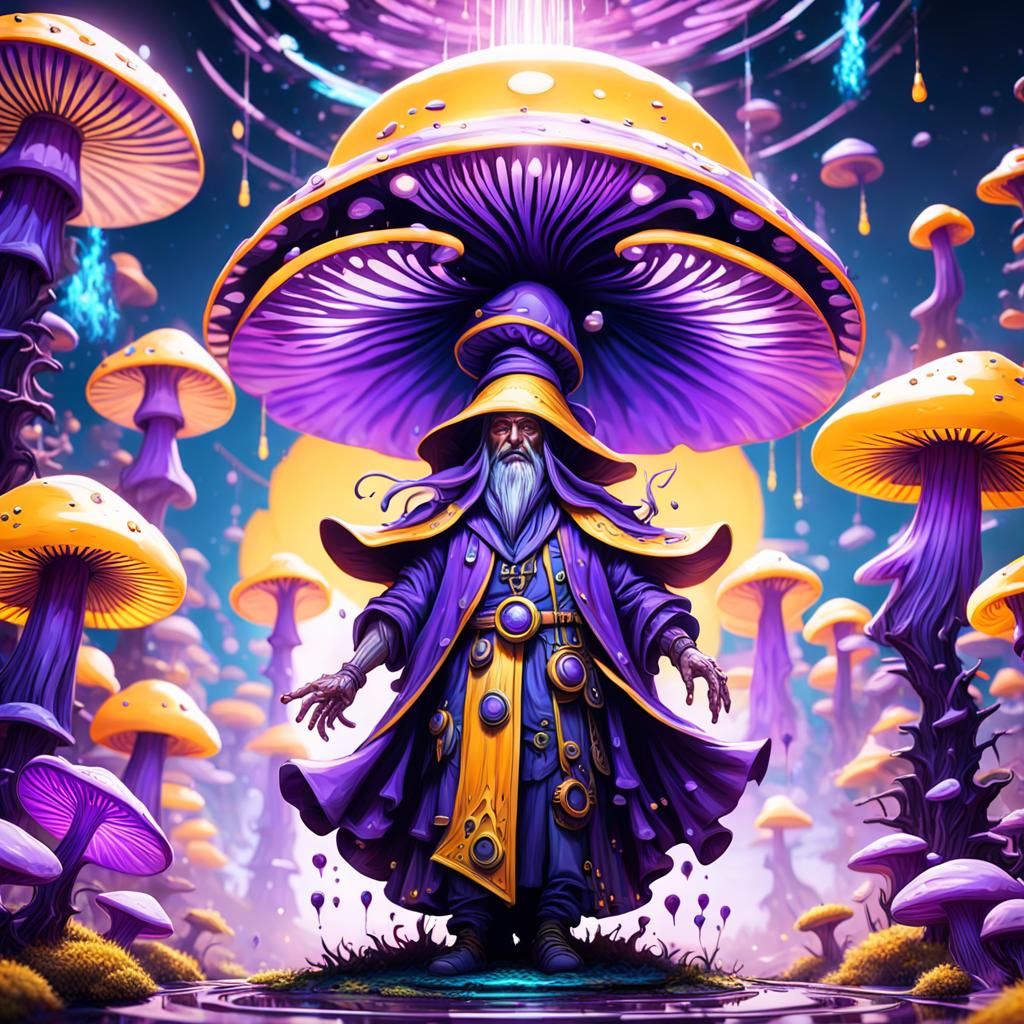 Psychedelic Mushroom Wizard in Detailed Dark Fantasy