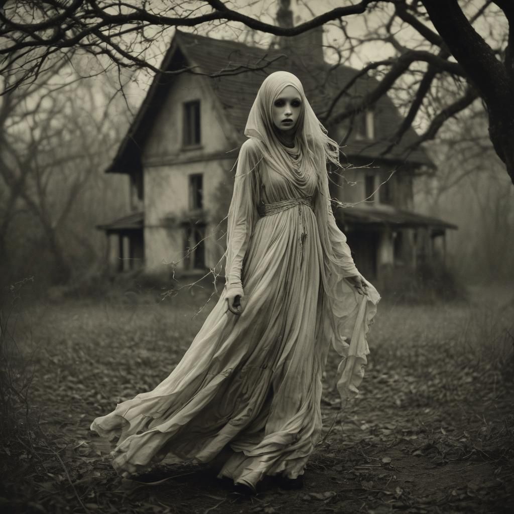 Girl Fleeing Haunted House in Meticulous Art