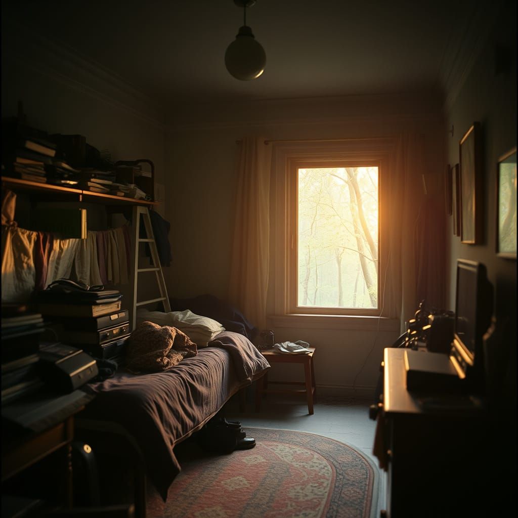 Mythical Forest Portal Shimmers in Dim Bedroom