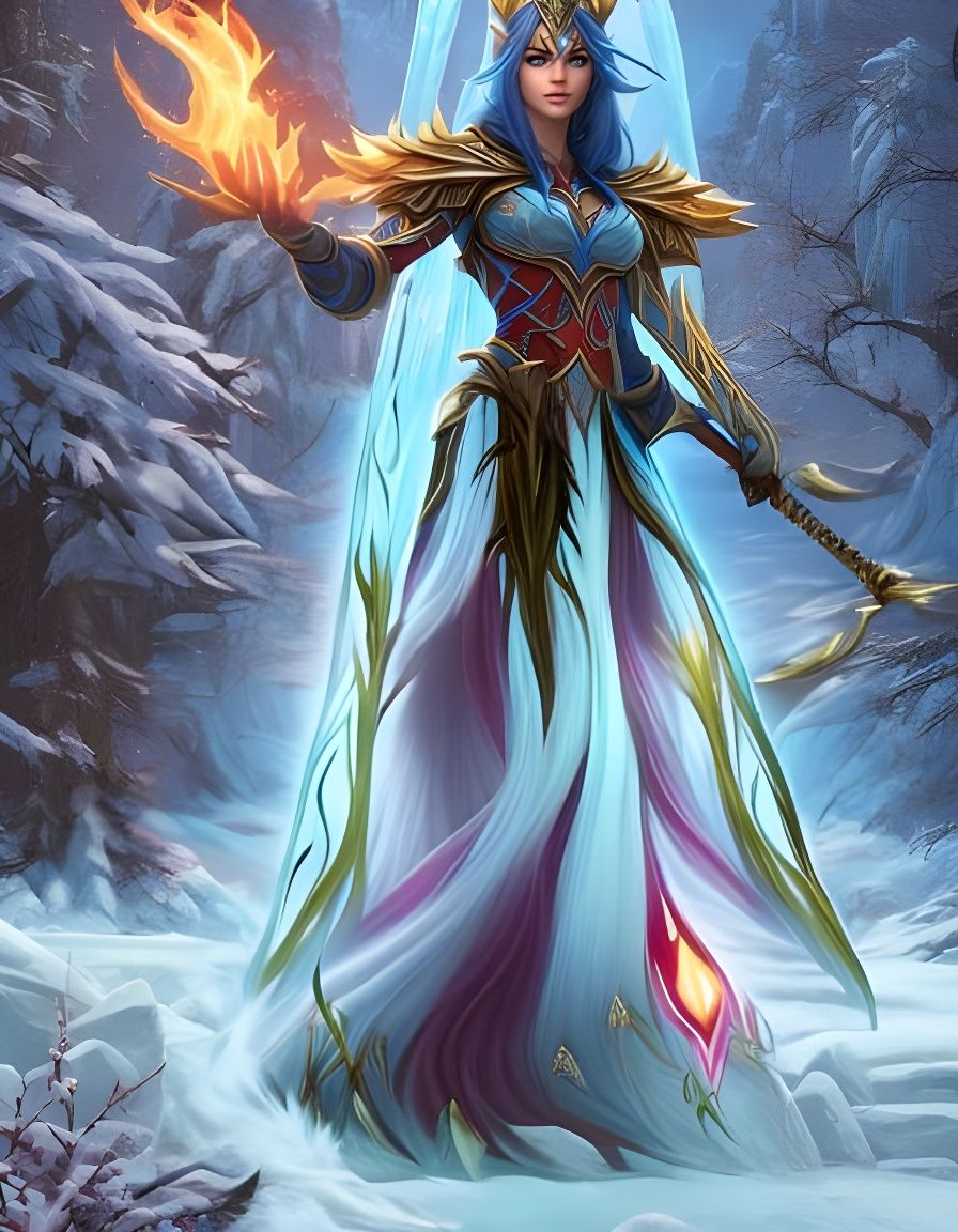 Elven Druid with Ice Staff in Fantasy Art