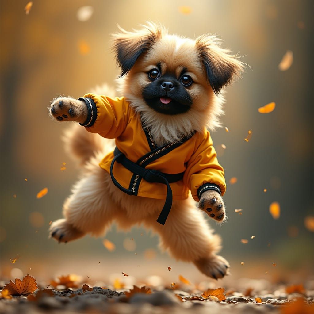 Martial Arts Havanese Dog in Impressive Kickboxing Pose