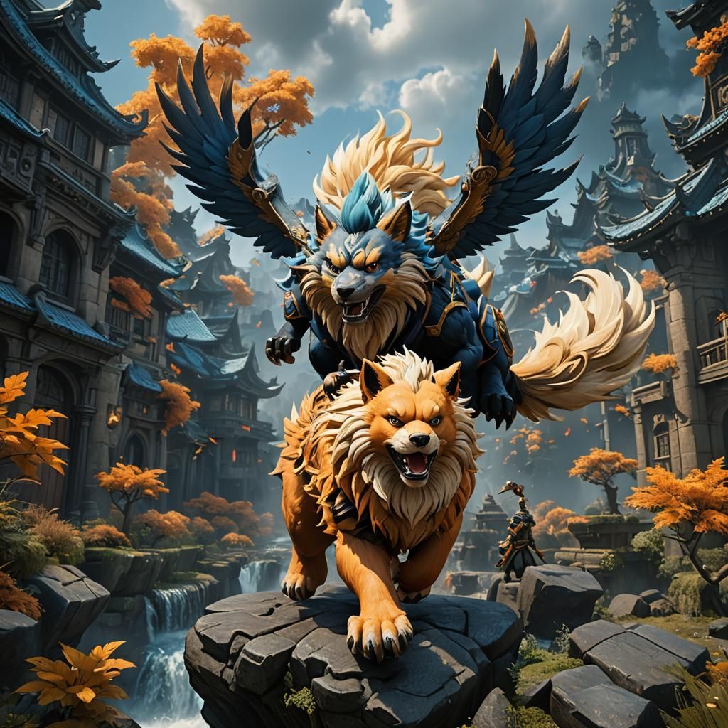 Flying Blue Arcanine: Detailed Matte Painting
