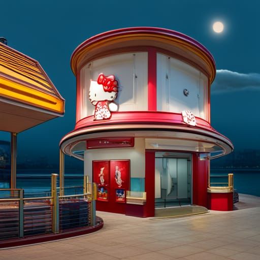 Hyperrealistic Hello Kitty at Underwater McDonalds