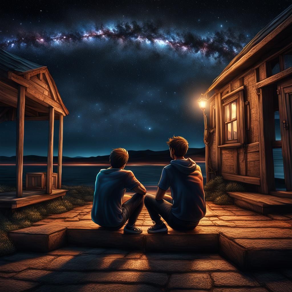 Brothers Stargazing Under Northern Lights in Hyperrealistic ...